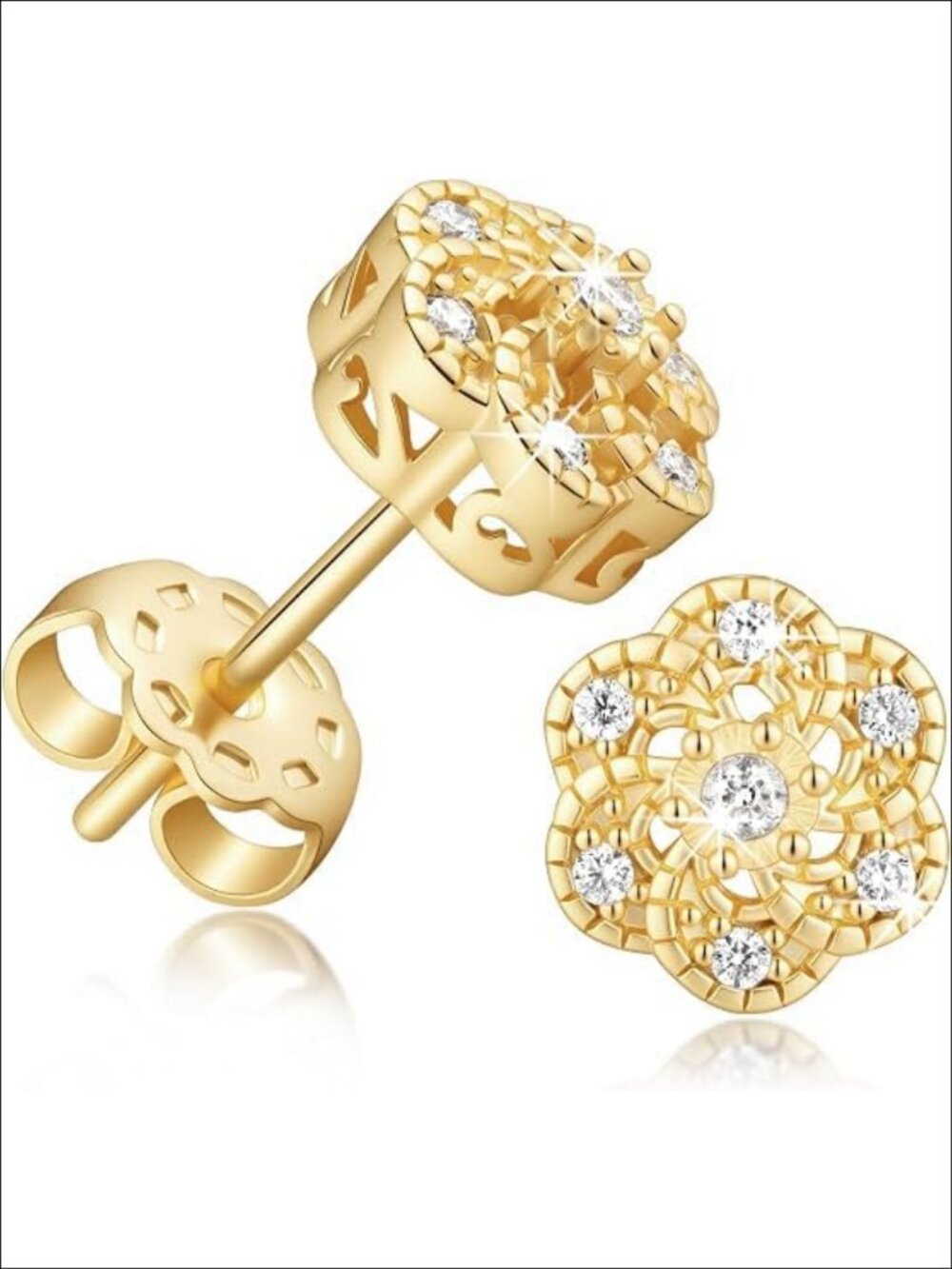 14k Gold Stud Earrings CZ Flower-Shaped 8/10mm